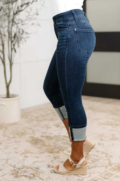 Karen High Rise Double Waist Band Capri Jeans - Ruby Rebellion