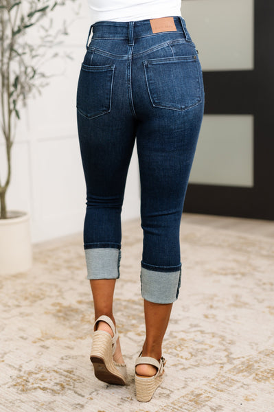 Karen High Rise Double Waist Band Capri Jeans - Ruby Rebellion