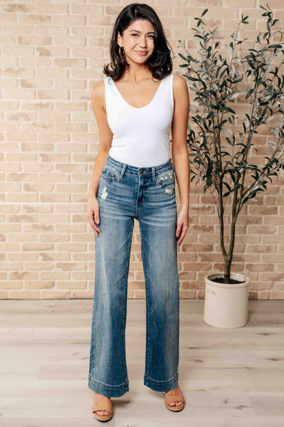 Katrina High Waist Distressed Denim Trousers - Ruby Rebellion