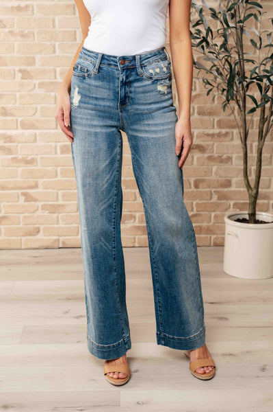 Katrina High Waist Distressed Denim Trousers - Ruby Rebellion