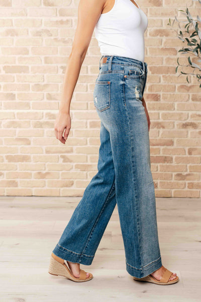 Katrina High Waist Distressed Denim Trousers - Ruby Rebellion