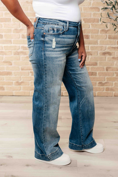 Katrina High Waist Distressed Denim Trousers - Ruby Rebellion