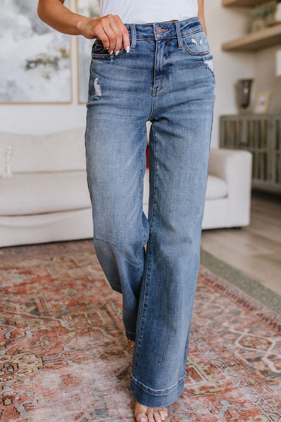Katrina High Waist Distressed Denim Trousers - Ruby Rebellion