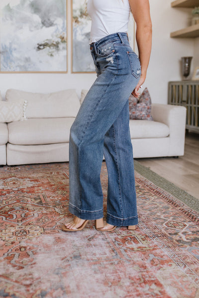 Katrina High Waist Distressed Denim Trousers - Ruby Rebellion