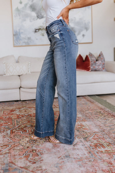 Katrina High Waist Distressed Denim Trousers - Ruby Rebellion