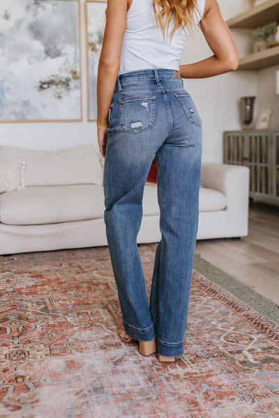 Katrina High Waist Distressed Denim Trousers - Ruby Rebellion