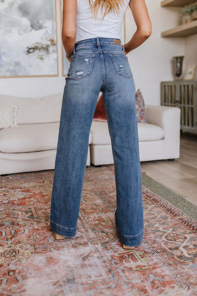 Katrina High Waist Distressed Denim Trousers - Ruby Rebellion