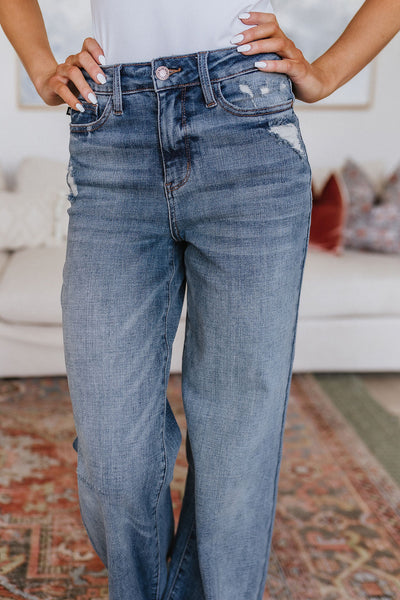 Katrina High Waist Distressed Denim Trousers - Ruby Rebellion
