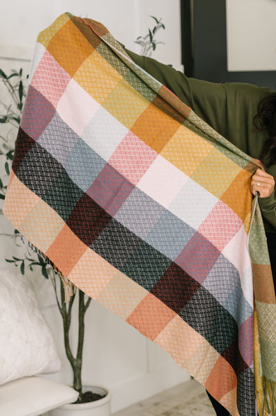 Keep Me Cozy Checkered Fringe Scarf in Pine and Petals - Ruby Rebellion