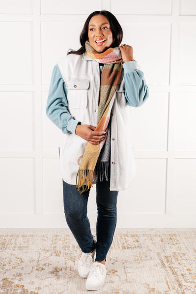 Keep Me Cozy Checkered Fringe Scarf in Pine and Petals - Ruby Rebellion