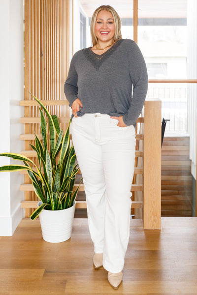 Lacey Long Sleeve V Neck In Gray - Ruby Rebellion