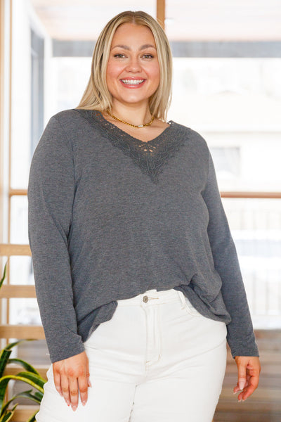Lacey Long Sleeve V Neck In Gray - Ruby Rebellion