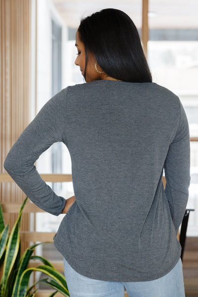 Lacey Long Sleeve V Neck In Gray - Ruby Rebellion