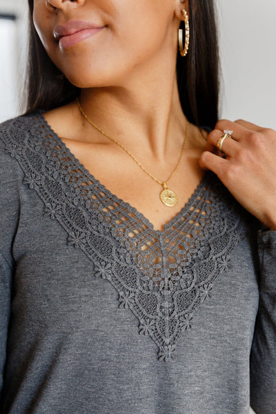 Lacey Long Sleeve V Neck In Gray - Ruby Rebellion
