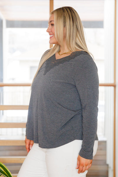 Lacey Long Sleeve V Neck In Gray - Ruby Rebellion