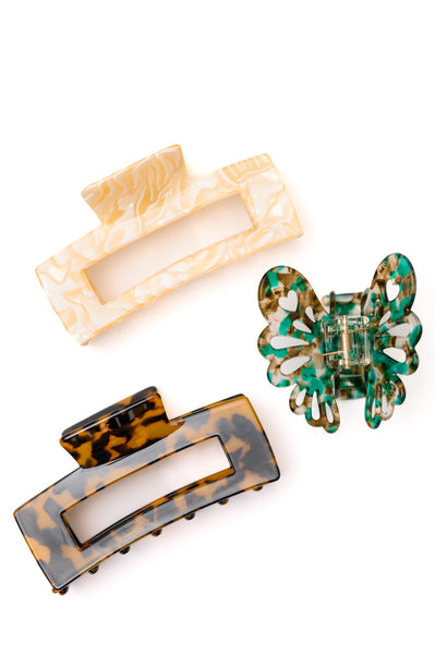 Large Marble Claw Clip Set of 3 - Ruby Rebellion