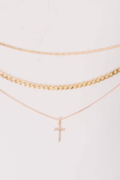 Layered Faith Necklace in Gold - Ruby Rebellion