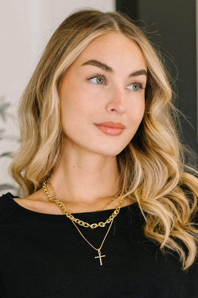 Layered Faith Necklace in Gold - Ruby Rebellion