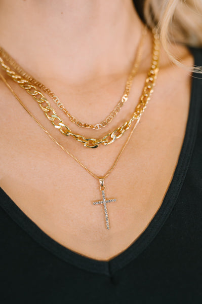 Layered Faith Necklace in Gold - Ruby Rebellion