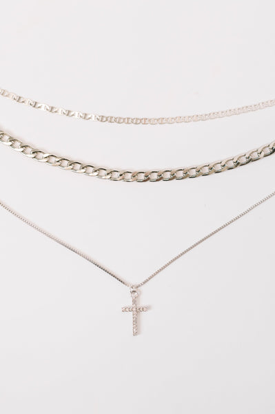 Layered Faith Necklace in Silver - Ruby Rebellion