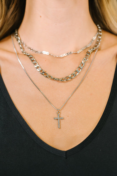 Layered Faith Necklace in Silver - Ruby Rebellion