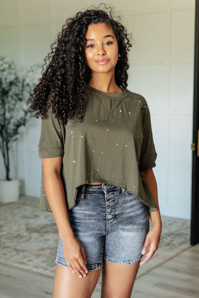 Less Than Stressed Asymmetrical Distressed Top - Ruby Rebellion
