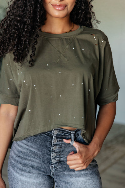 Less Than Stressed Asymmetrical Distressed Top - Ruby Rebellion