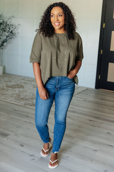 Less Than Stressed Asymmetrical Distressed Top - Ruby Rebellion