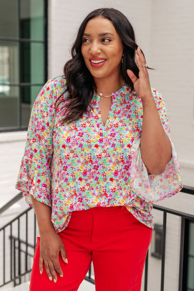 Lizzy Bell Sleeve Top in Lavender Multi Floral - Ruby Rebellion