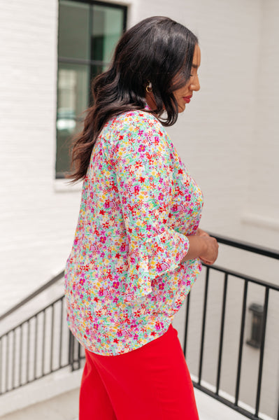 Lizzy Bell Sleeve Top in Lavender Multi Floral - Ruby Rebellion