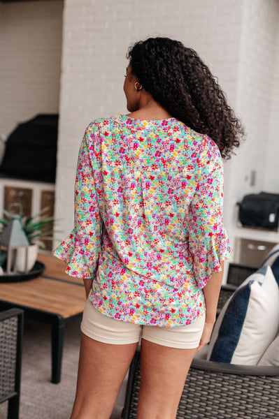 Lizzy Bell Sleeve Top in Lavender Multi Floral - Ruby Rebellion