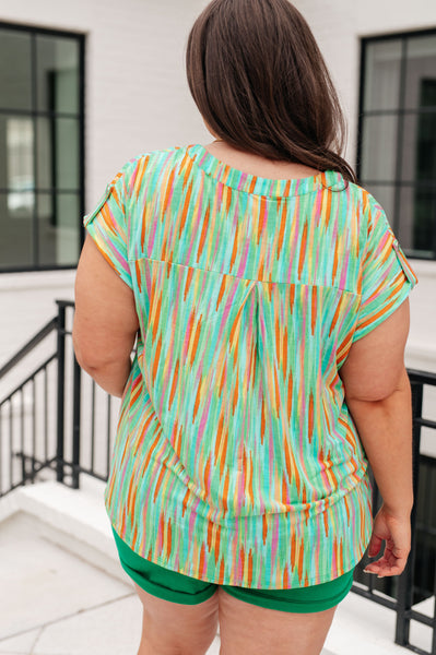 Lizzy Cap Sleeve Top in Lime and Emerald Multi Stripe - Ruby Rebellion