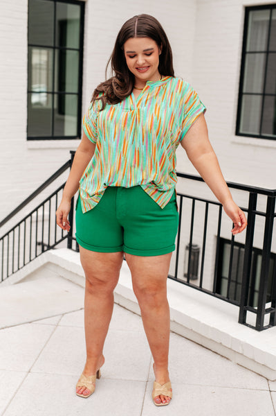 Lizzy Cap Sleeve Top in Lime and Emerald Multi Stripe - Ruby Rebellion