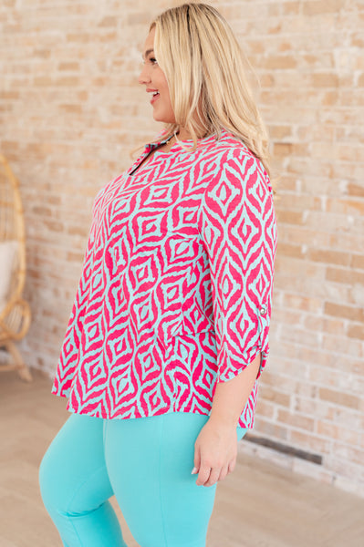 Lizzy Top in Mint and Pink Ikat - Ruby Rebellion