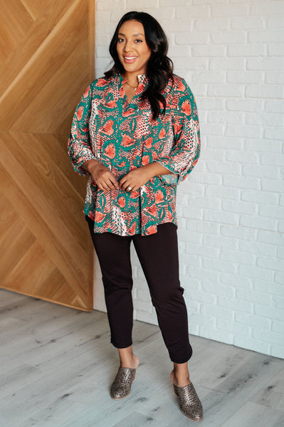 Lizzy Top in Teal Snake Print - Ruby Rebellion