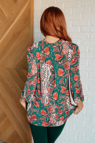 Lizzy Top in Teal Snake Print - Ruby Rebellion
