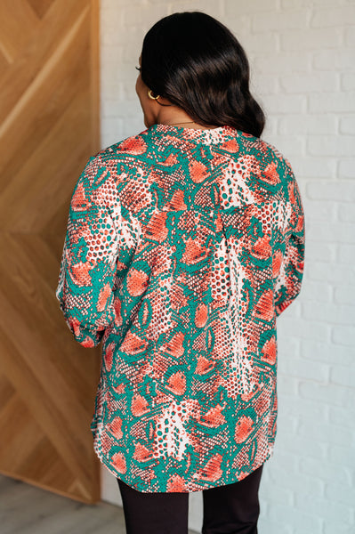 Lizzy Top in Teal Snake Print - Ruby Rebellion