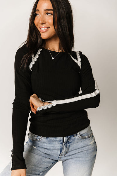 Laced In Love Long Sleeve Top - Black