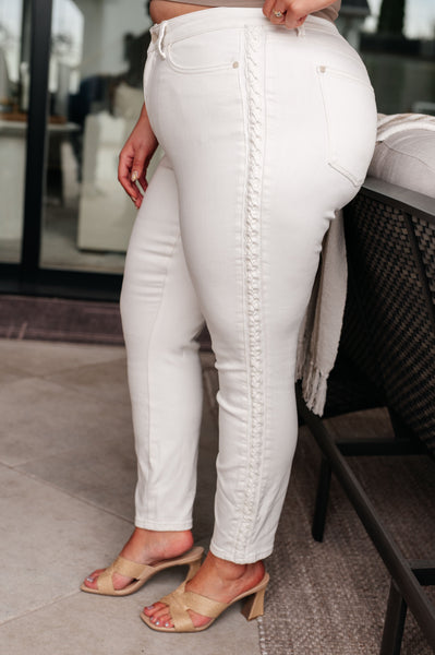 Maddie Mid Rise Braided Side Seam Relaxed Jeans - Ruby Rebellion