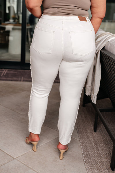 Maddie Mid Rise Braided Side Seam Relaxed Jeans - Ruby Rebellion