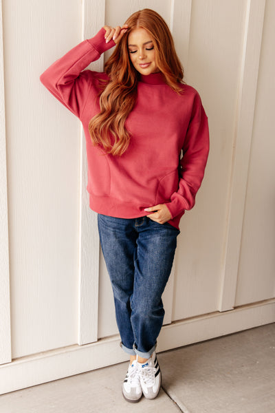 Make No Mistake Mock Neck Pullover in Cranberry - Ruby Rebellion