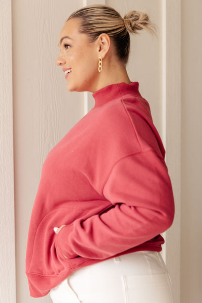 Make No Mistake Mock Neck Pullover in Cranberry - Ruby Rebellion