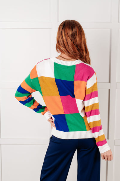 Manifesting Moment Checkered Color Block Sweater - Ruby Rebellion