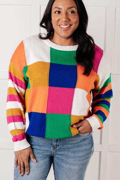 Manifesting Moment Checkered Color Block Sweater - Ruby Rebellion