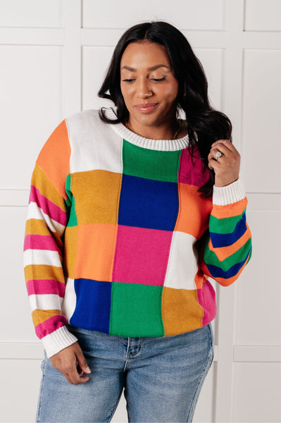 Manifesting Moment Checkered Color Block Sweater - Ruby Rebellion