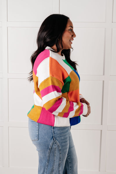 Manifesting Moment Checkered Color Block Sweater - Ruby Rebellion