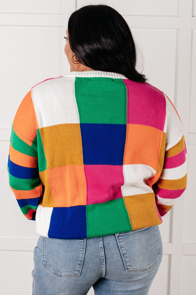 Manifesting Moment Checkered Color Block Sweater - Ruby Rebellion