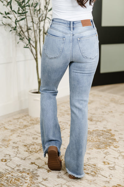 Marlena High Rise Shield Pocket Flare Jeans - Ruby Rebellion