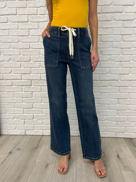 Melanie High Rise Drawstring Wide Leg Jeans - Ruby Rebellion