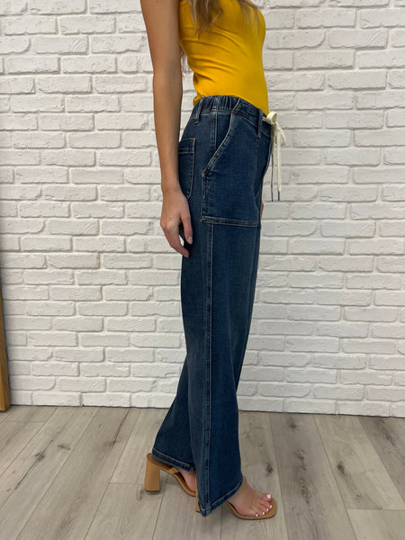 Melanie High Rise Drawstring Wide Leg Jeans - Ruby Rebellion
